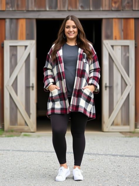 Flannel Shirt Dress with Leggings