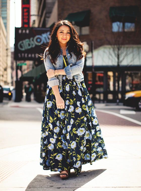 Floral Maxi Dress with Denim Jacket