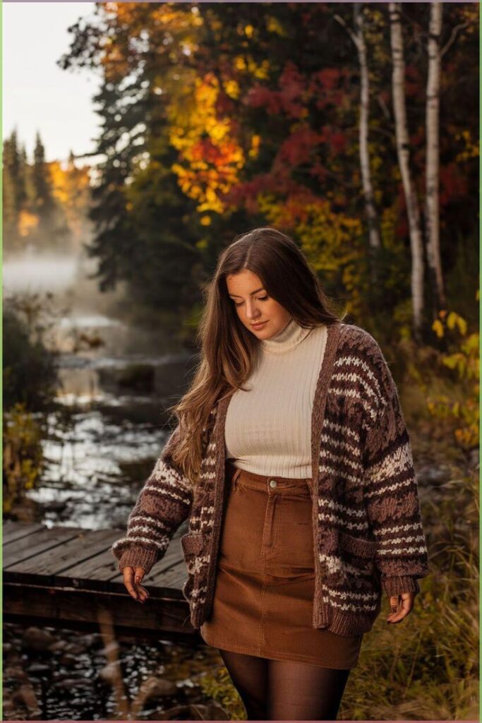 Oversized Chunky Sweater with Leather Midi Skirt