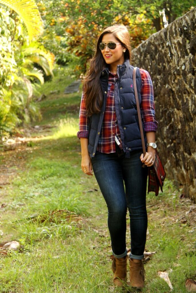 Plaid Shirt with Denim and Ankle Boots