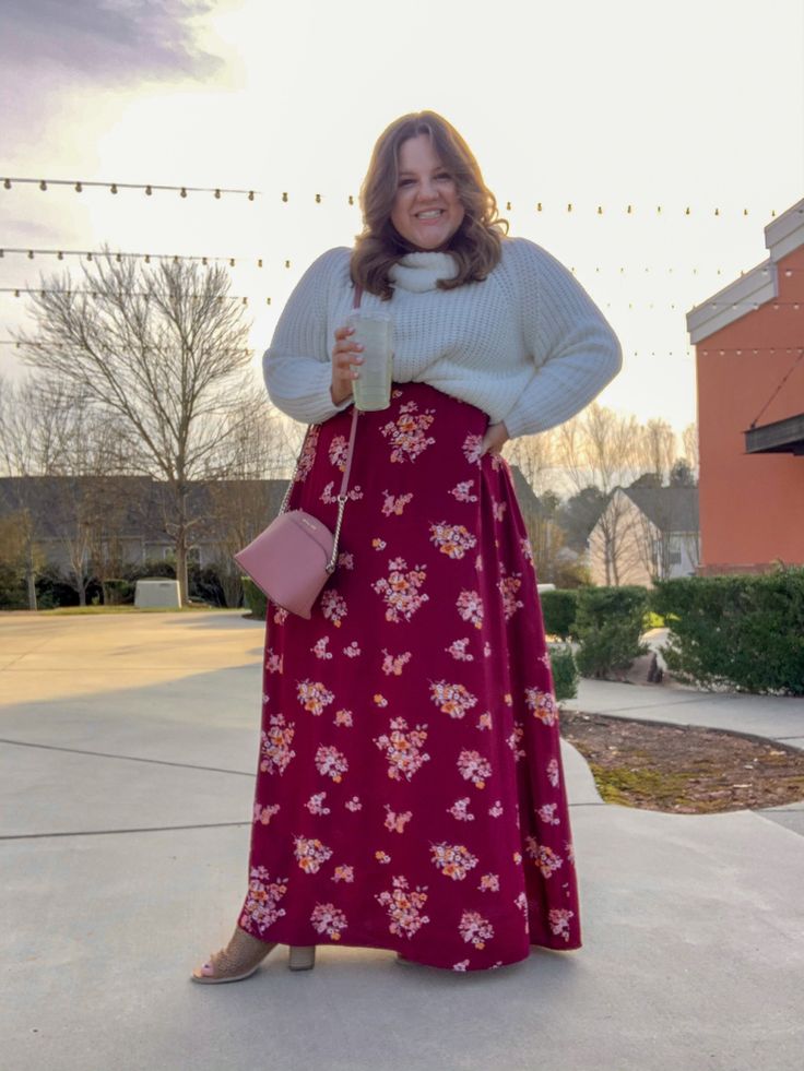 Printed Maxi Skirt with Cropped Sweater