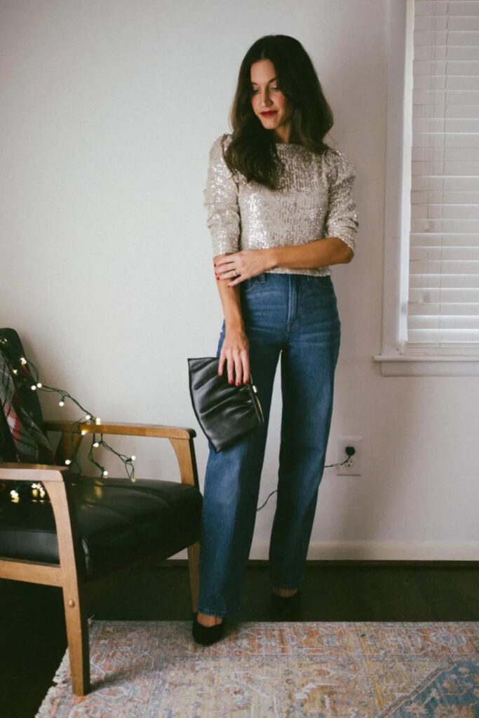 Sequin Top With Wide Leg Jeans