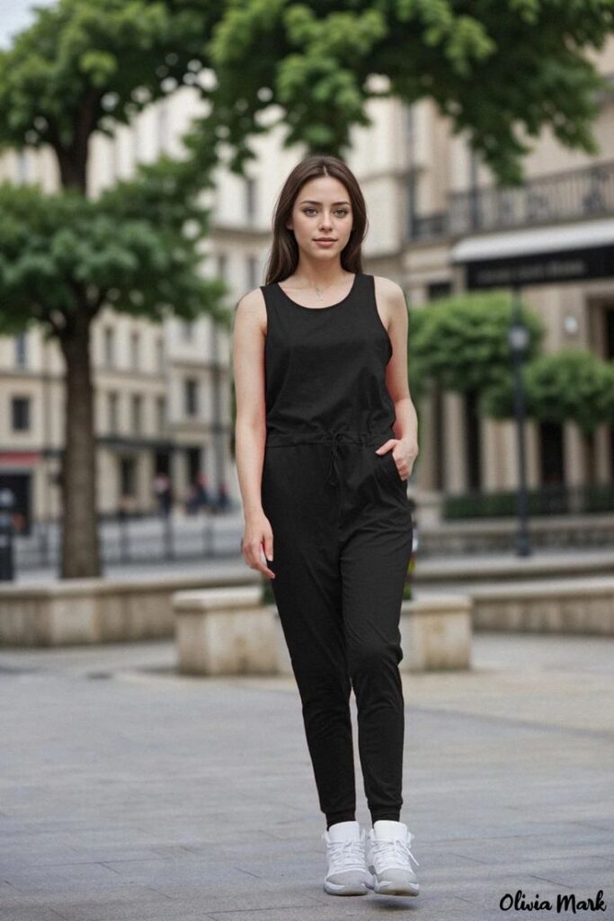 Monochrome Jumpsuit with Belted Waist